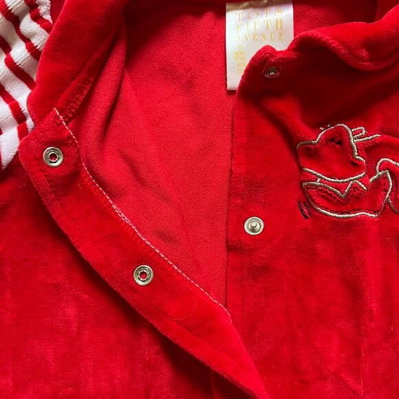 Tots Fifth Avenue Baby Footed Romper Size 6M | Red Velour Striped Pajamas VGUC - Picture 10 of 16